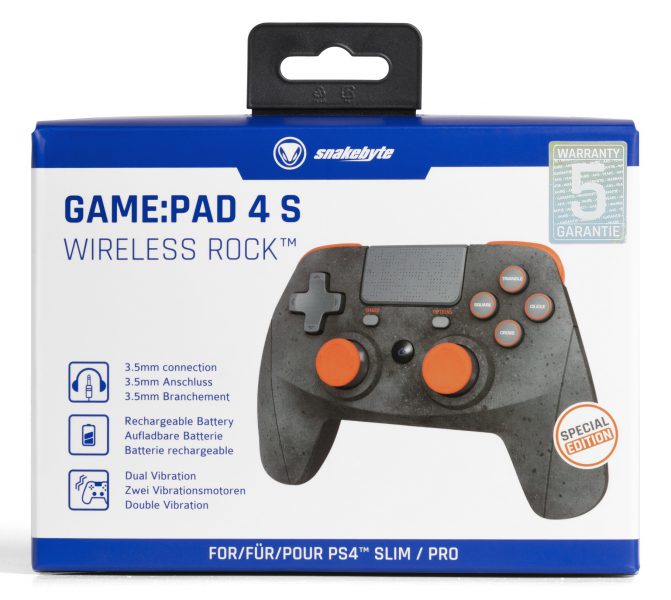 Snakebyte 4s Wireless Rock Game Pad PlayStation 4 Pro Test Review Kritik Bluetooth USB Akku Verpackung